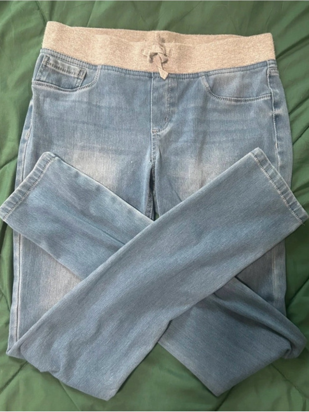Girls Light Blue Slim Straight Jeans with Knit Drawstring Waist